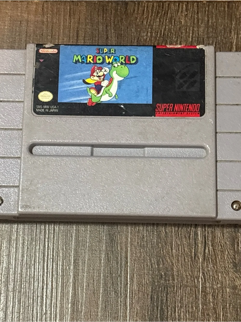 Nintendo Super Mario World SNES Cartridge - Light Gray Shell, Blue Label